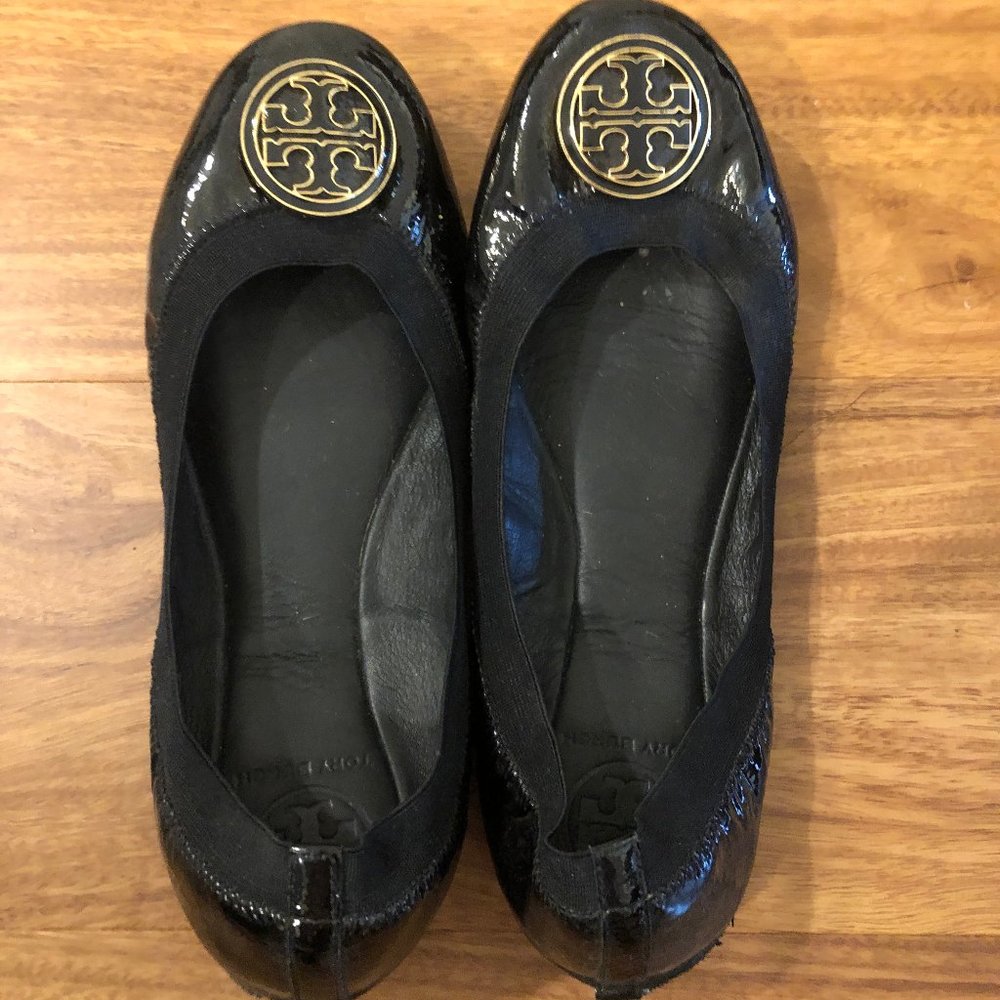 Tory Burch Caroline Patent Black Ballet Flat